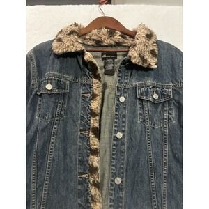 Vintage No‎ Boundaries Women's Faux Fur Large Denim Jean Jacket Y2K  Juniors